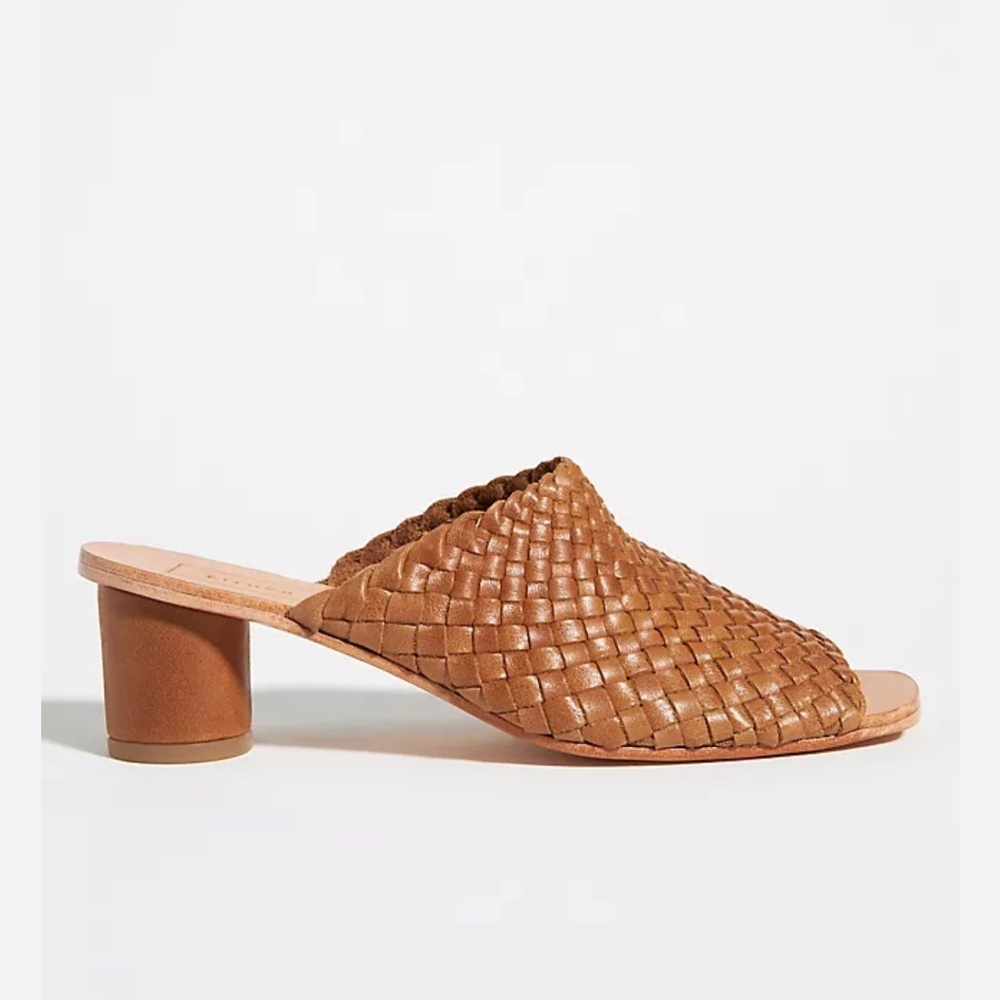 New Either/ OR Tan Woven Leather Heels Sandals Size 9 - Picture 2 of 13
